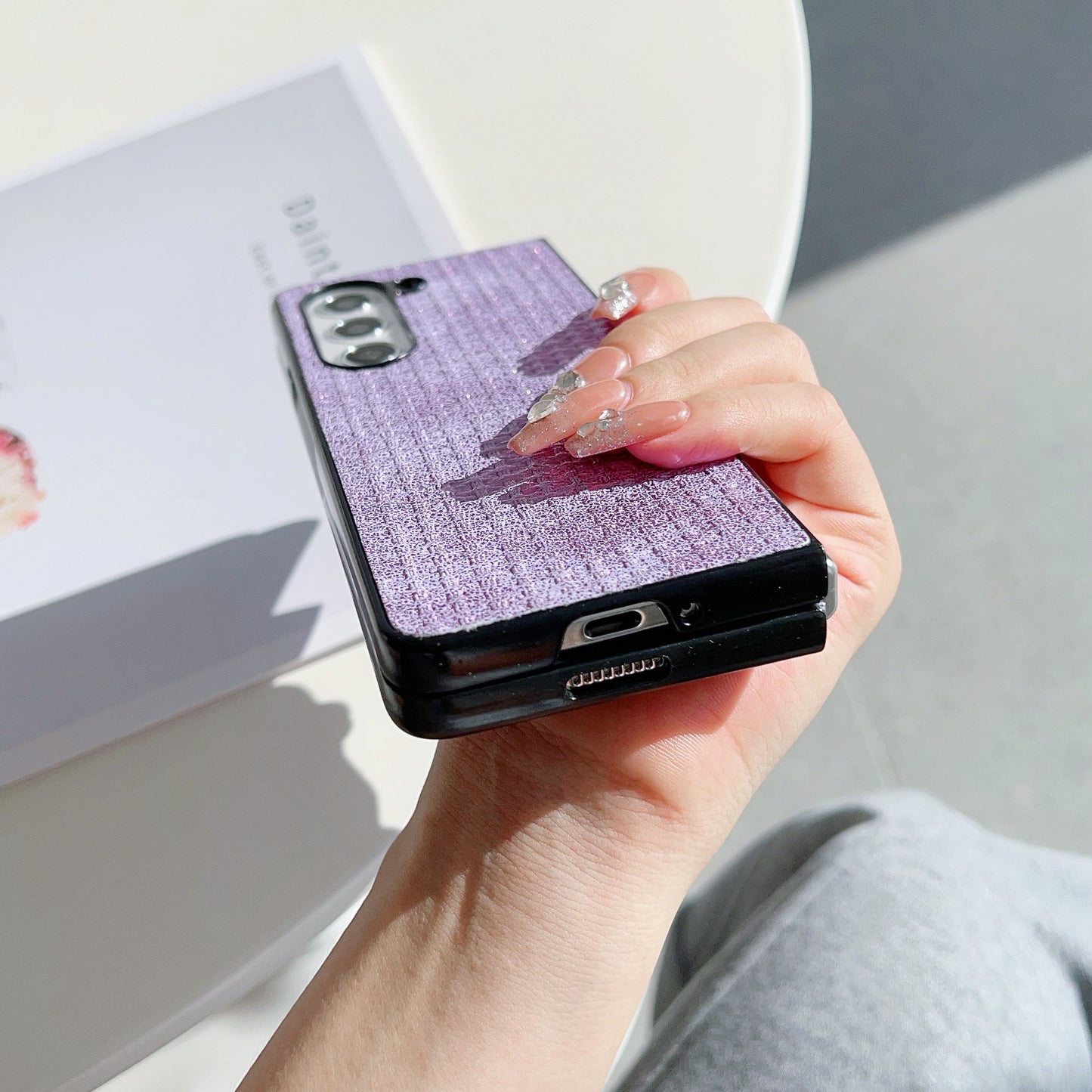 For Samsung Galaxy Z Fold6 5G Case Leather Coated PC Two-Piece Phone Cover Tweed Pattern - Purple