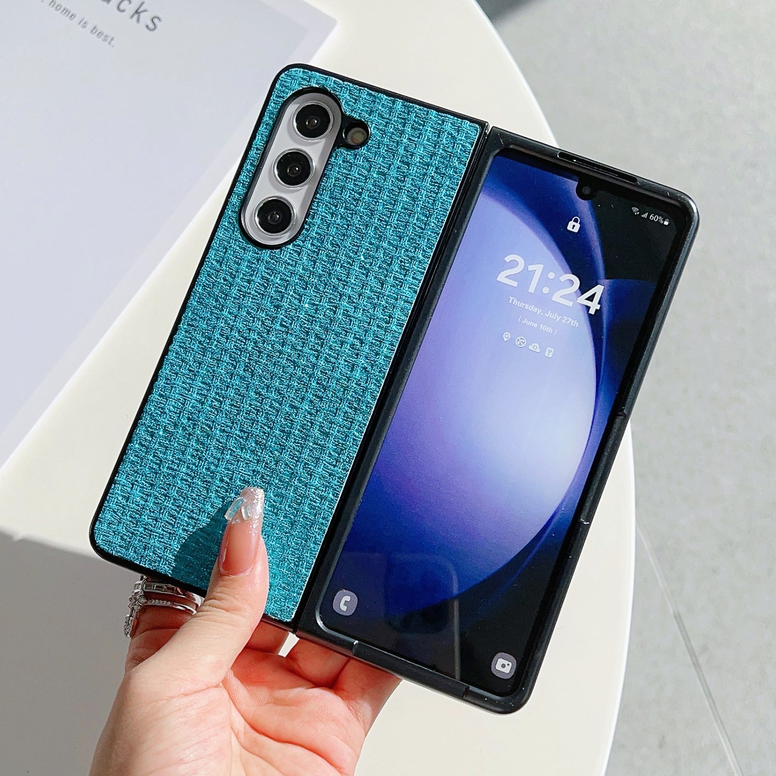 For Samsung Galaxy Z Fold6 5G Case Leather Coated PC Two-Piece Phone Cover Tweed Pattern - Blue