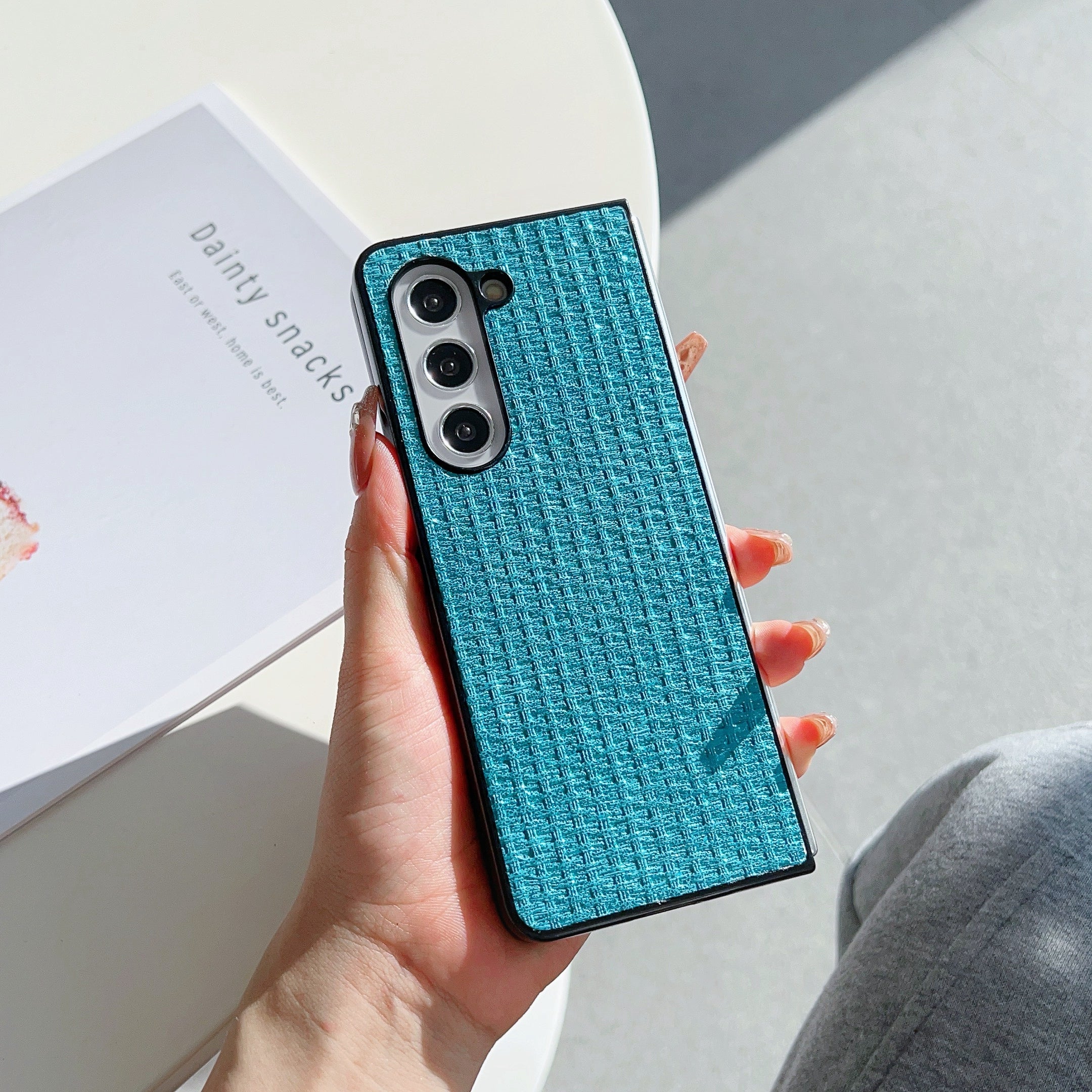 For Samsung Galaxy Z Fold6 5G Case Leather Coated PC Two-Piece Phone Cover Tweed Pattern - Blue