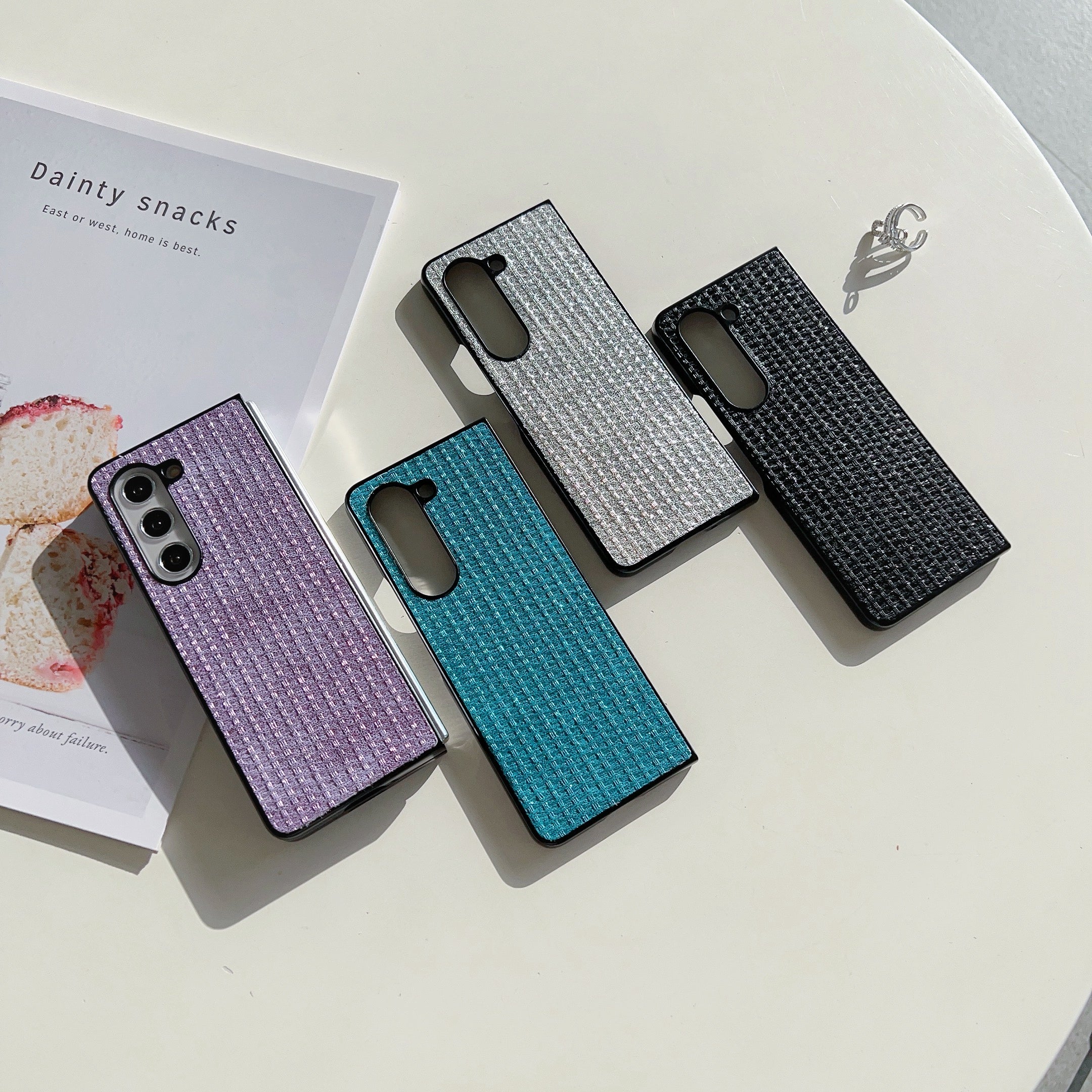 For Samsung Galaxy Z Fold6 5G Case Leather Coated PC Two-Piece Phone Cover Tweed Pattern - Blue