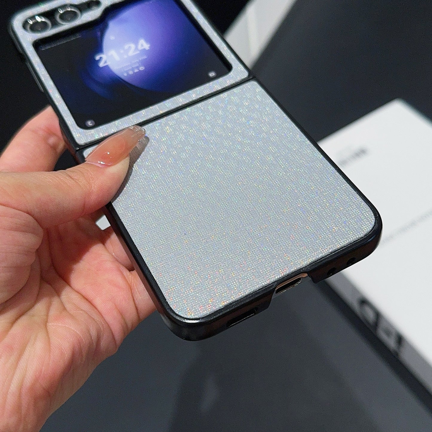 For Samsung Galaxy Z Flip6 5G Case Two-Piece Leather + PC Phone Cover Pearl Cross Pattern - Grey