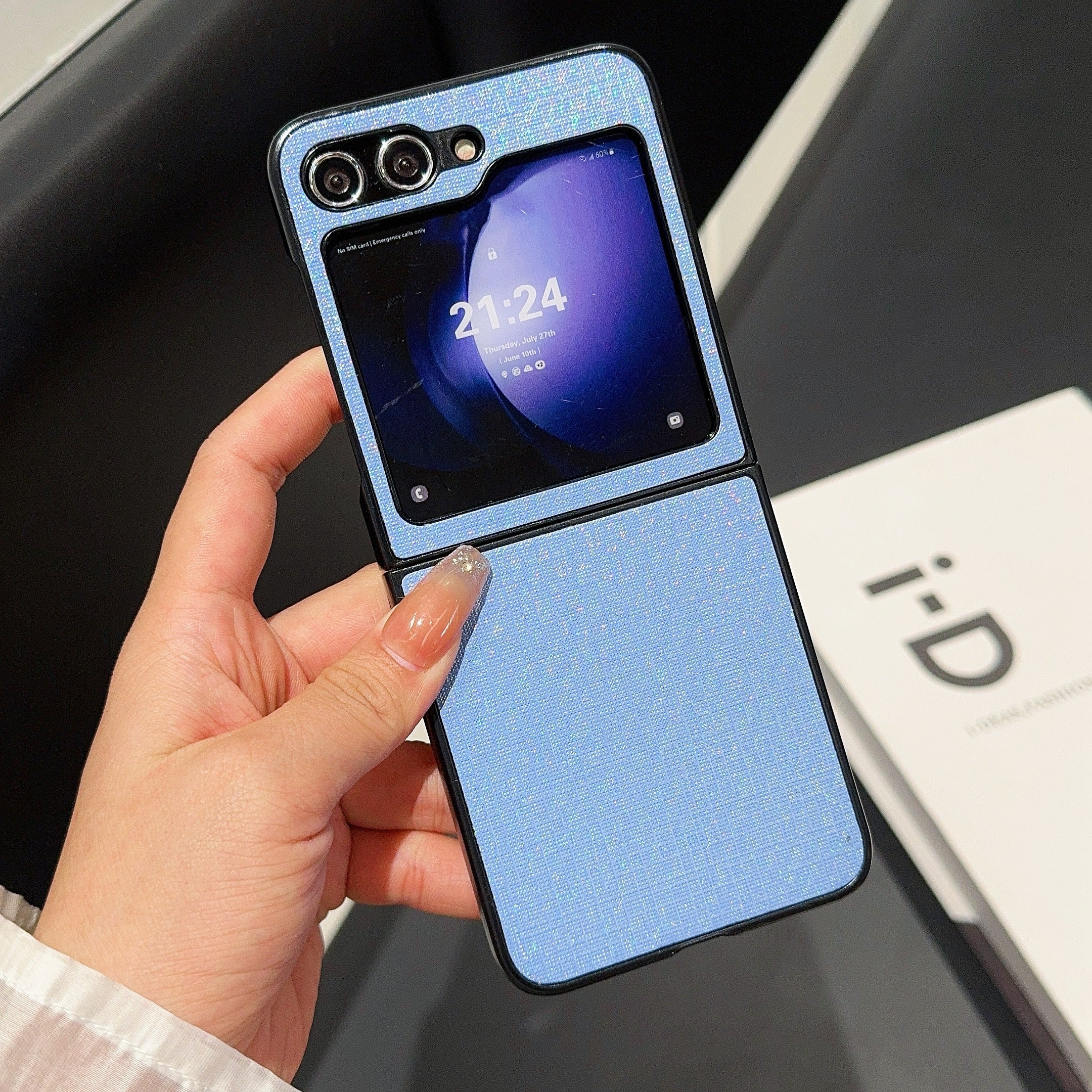 For Samsung Galaxy Z Flip6 5G Case Two-Piece Leather + PC Phone Cover Pearl Cross Pattern - Blue