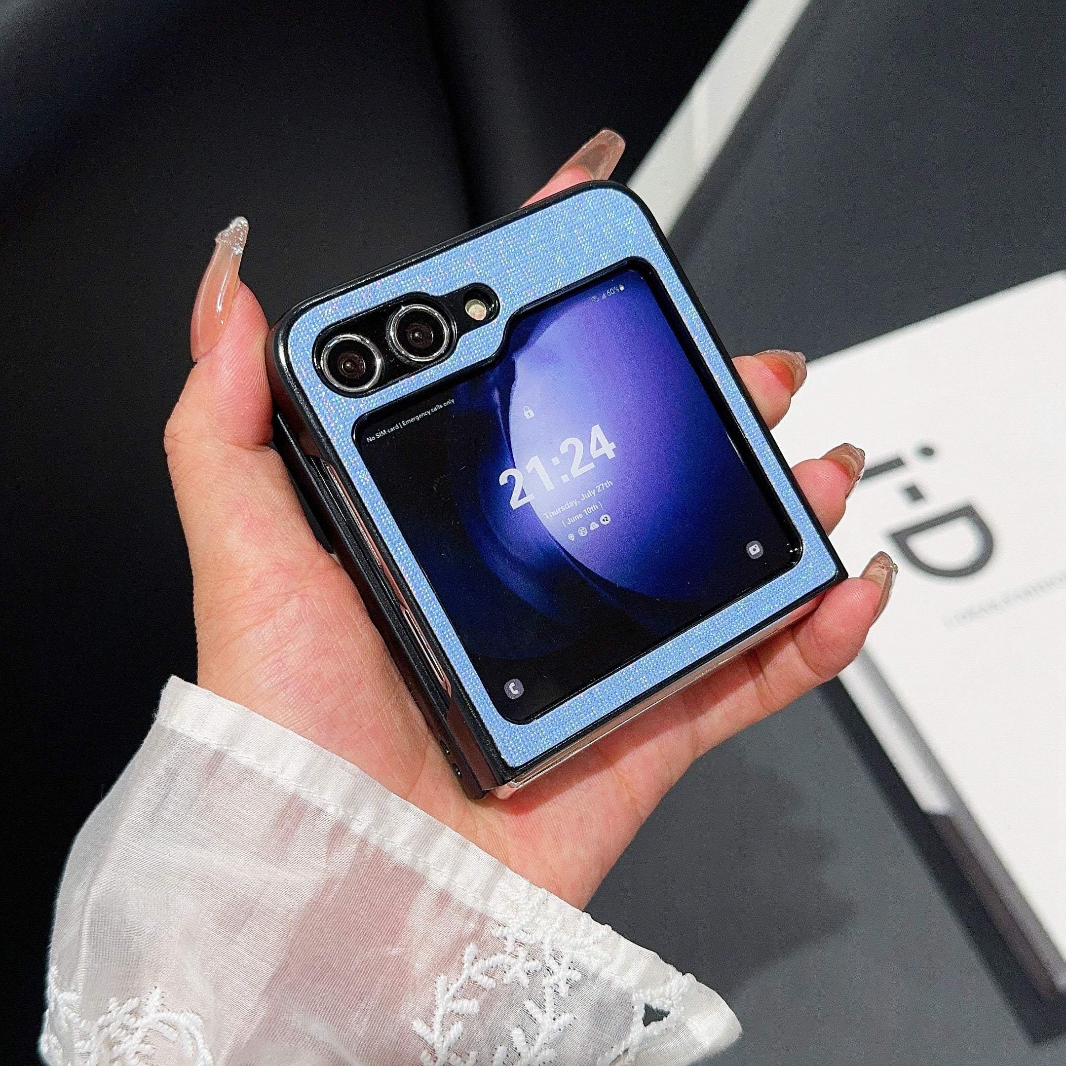 For Samsung Galaxy Z Flip6 5G Case Two-Piece Leather + PC Phone Cover Pearl Cross Pattern - Blue