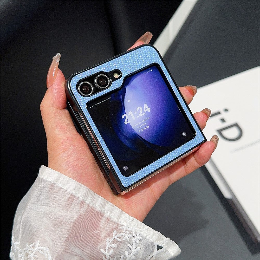 For Samsung Galaxy Z Flip7 FE 5G / Z Flip6 5G Case Two-Piece Leather + PC Phone Cover Pearl Cross Pattern - Blue