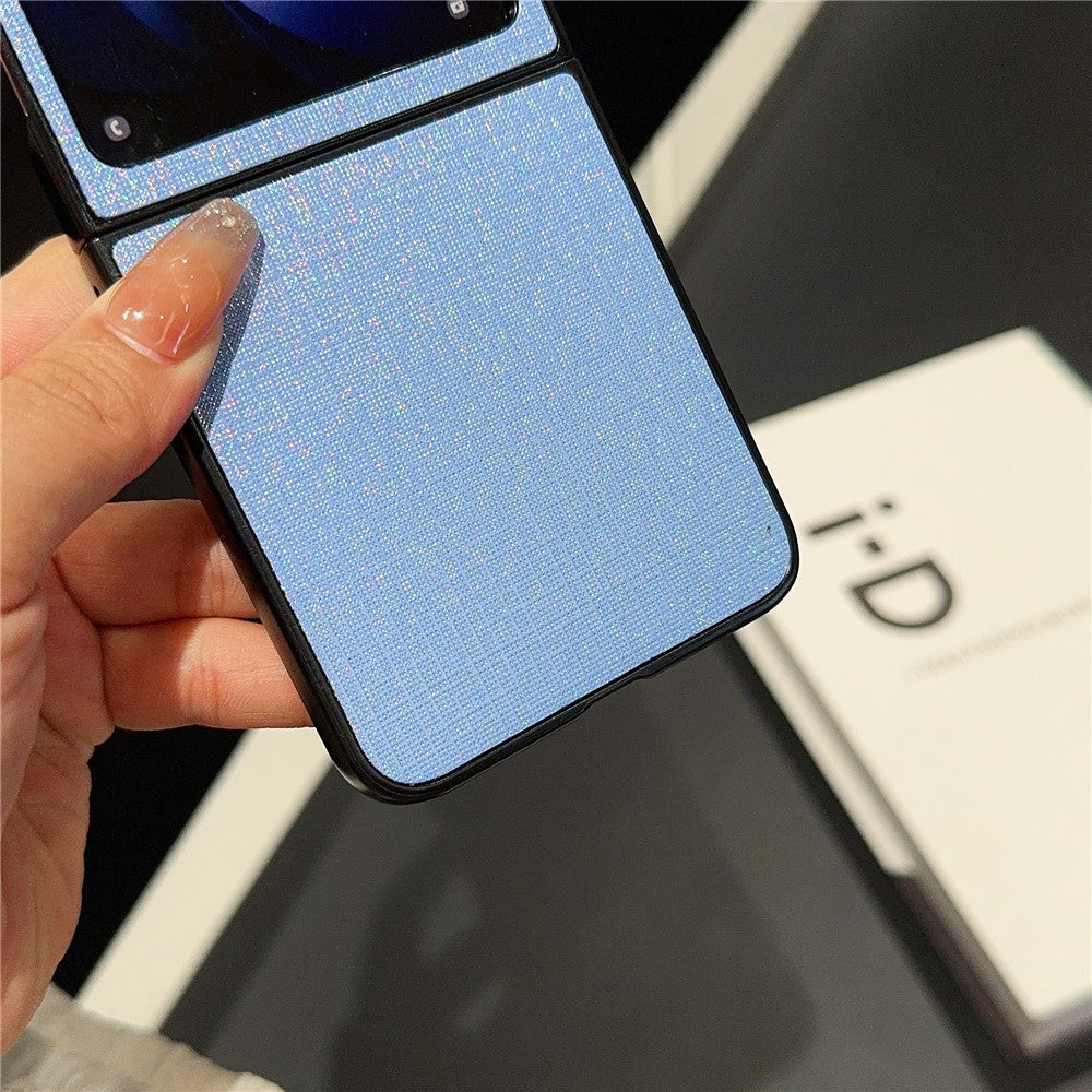 For Samsung Galaxy Z Flip7 FE 5G / Z Flip6 5G Case Two-Piece Leather + PC Phone Cover Pearl Cross Pattern - Blue