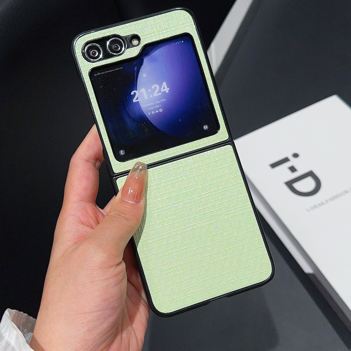 For Samsung Galaxy Z Flip6 5G Case Two-Piece Leather + PC Phone Cover Pearl Cross Pattern - Green