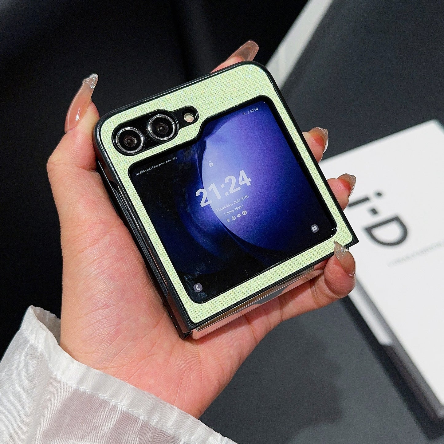 For Samsung Galaxy Z Flip6 5G Case Two-Piece Leather + PC Phone Cover Pearl Cross Pattern - Green