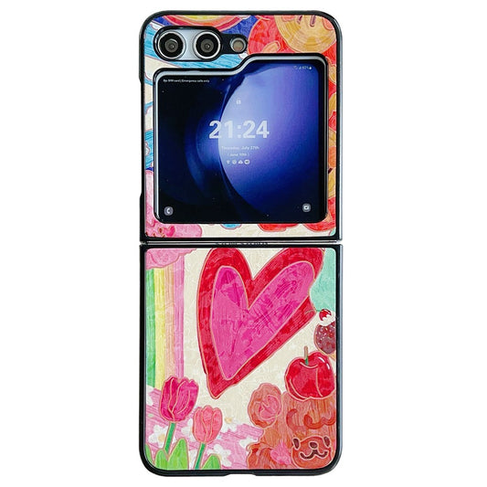 For Samsung Galaxy Z Flip7 FE 5G / Z Flip6 5G Case Leather + PC Protective Phone Cover Lacquered Pattern - Big Heart