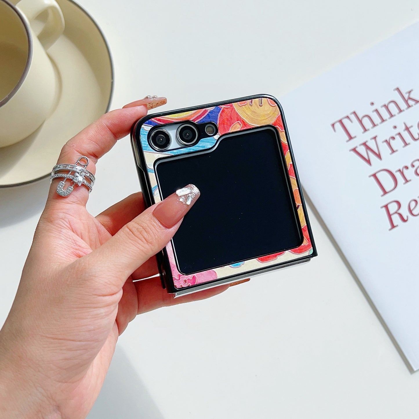 For Samsung Galaxy Z Flip6 5G Case Leather + PC Protective Phone Cover Lacquered Pattern - Big Heart