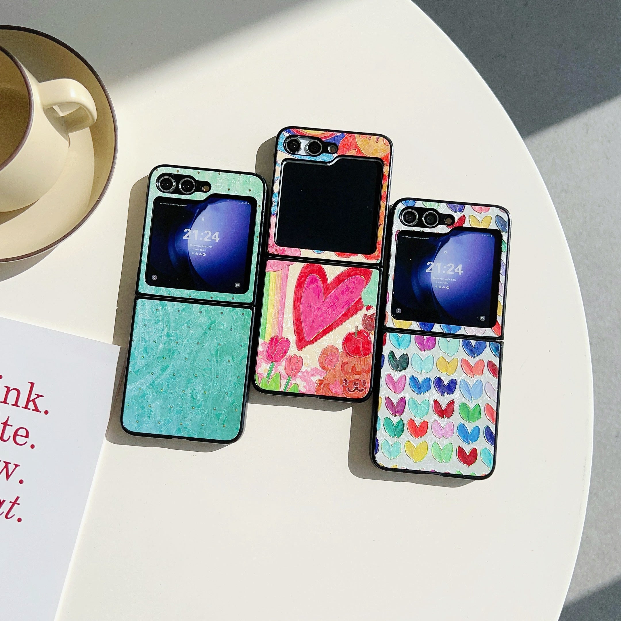 For Samsung Galaxy Z Flip6 5G Case Leather + PC Protective Phone Cover Lacquered Pattern - Big Heart