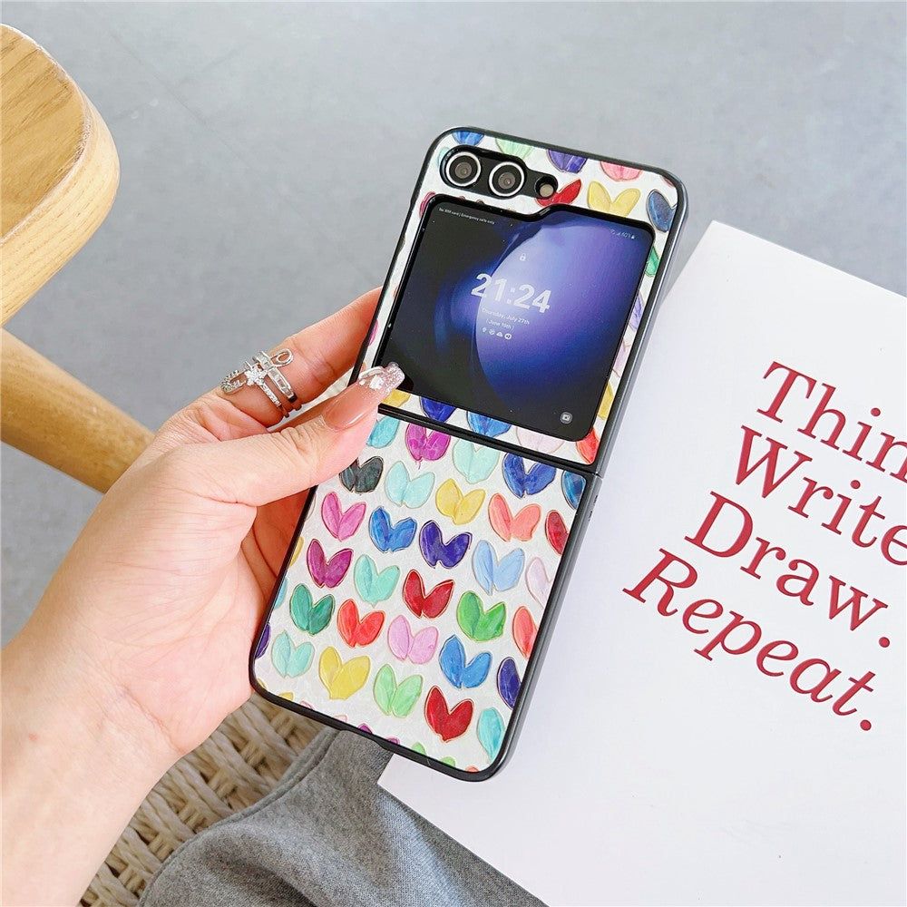 For Samsung Galaxy Z Flip7 FE 5G / Z Flip6 5G Case Leather + PC Protective Phone Cover Lacquered Pattern - Multiple Hearts