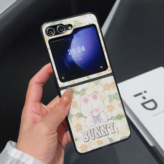 For Samsung Galaxy Z Flip6 5G Case Leather + PC Protective Phone Cover Lacquered Pattern - Rabbit