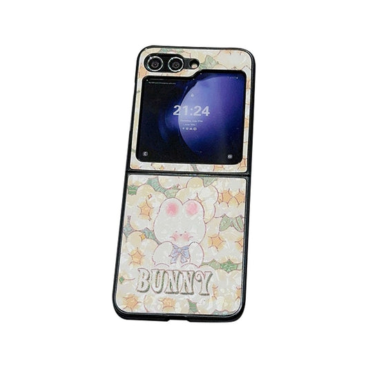 For Samsung Galaxy Z Flip7 FE 5G / Z Flip6 5G Case Leather + PC Protective Phone Cover Lacquered Pattern - Rabbit