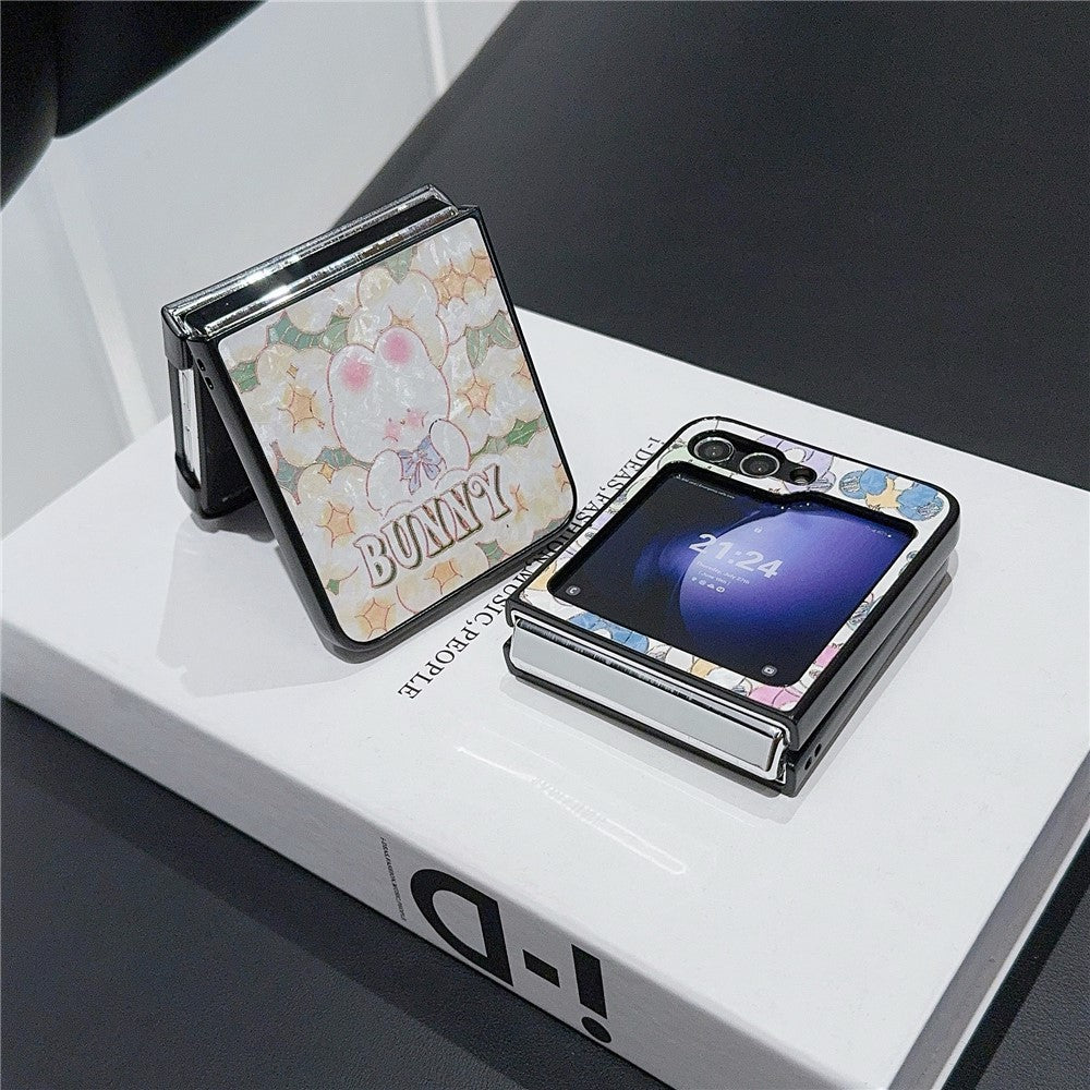 For Samsung Galaxy Z Flip7 FE 5G / Z Flip6 5G Case Leather + PC Protective Phone Cover Lacquered Pattern - Rabbit
