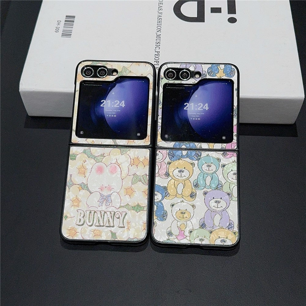For Samsung Galaxy Z Flip7 FE 5G / Z Flip6 5G Case Leather + PC Protective Phone Cover Lacquered Pattern - Rabbit