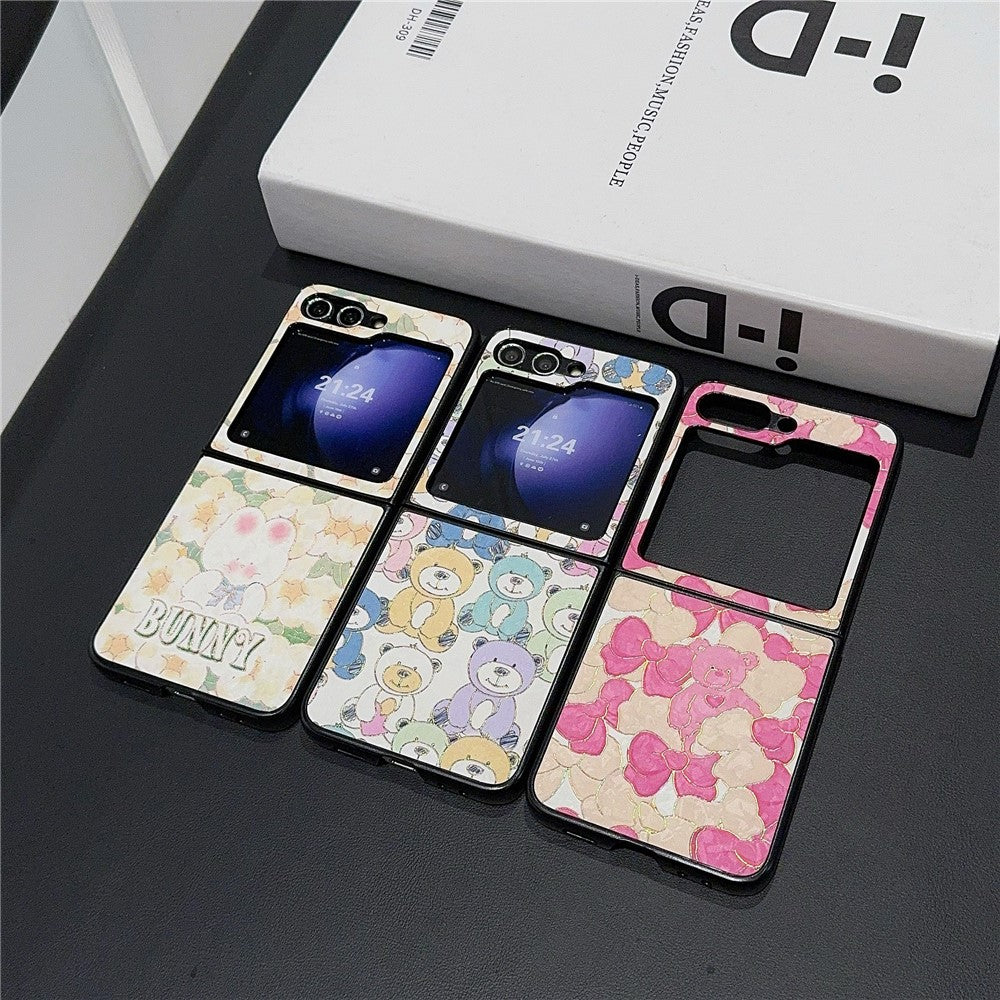 For Samsung Galaxy Z Flip7 FE 5G / Z Flip6 5G Case Leather + PC Protective Phone Cover Lacquered Pattern - Rabbit