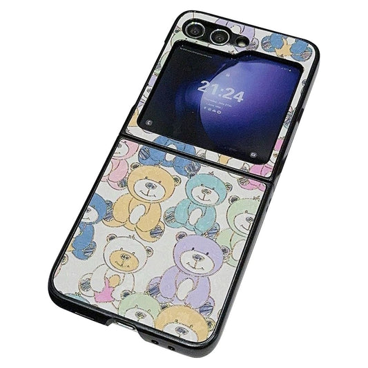 For Samsung Galaxy Z Flip7 FE 5G / Z Flip6 5G Case Leather + PC Protective Phone Cover Lacquered Pattern - Bears
