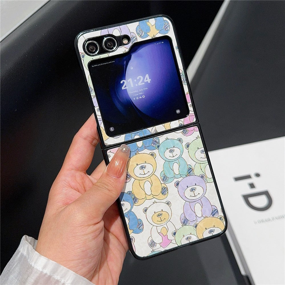 For Samsung Galaxy Z Flip7 FE 5G / Z Flip6 5G Case Leather + PC Protective Phone Cover Lacquered Pattern - Bears