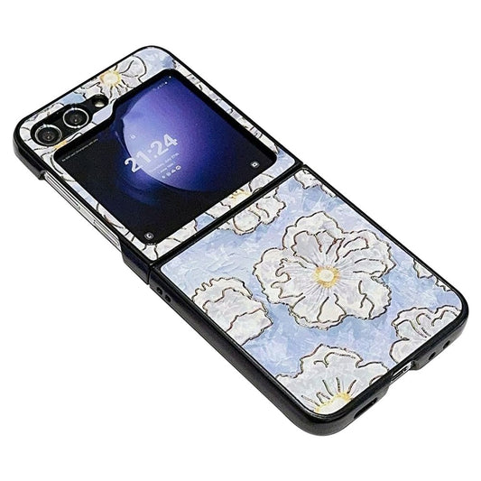 For Samsung Galaxy Z Flip7 FE 5G / Z Flip6 5G Case Leather + PC Protective Phone Cover Lacquered Pattern - Flowers