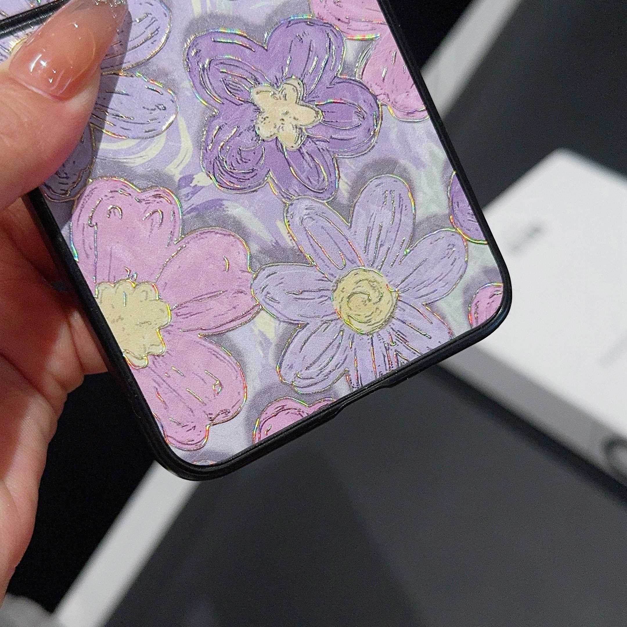 For Samsung Galaxy Z Flip6 5G Case Leather + PC Protective Phone Cover Lacquered Pattern - Purple Flowers