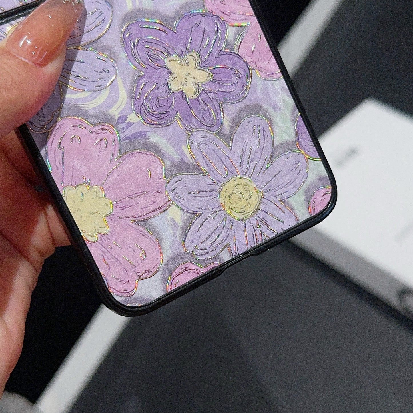 For Samsung Galaxy Z Flip6 5G Case Leather + PC Protective Phone Cover Lacquered Pattern - Purple Flowers