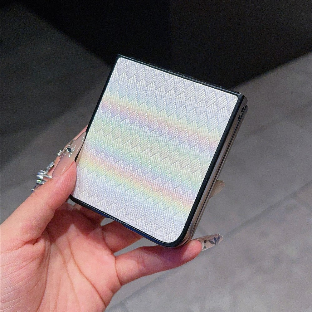 For Samsung Galaxy Z Flip7 FE 5G / Z Flip6 5G / Z Flip5 5G Case Two-Piece Design Leather + PC Laser Grid Phone Cover - White