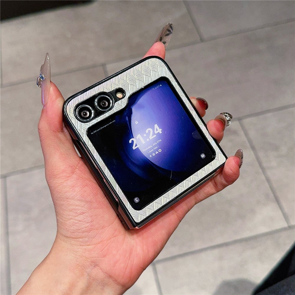 For Samsung Galaxy Z Flip7 FE 5G / Z Flip6 5G / Z Flip5 5G Case Two-Piece Design Leather + PC Laser Grid Phone Cover - Grey