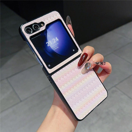 For Samsung Galaxy Z Flip7 FE 5G / Z Flip6 5G / Z Flip5 5G Case Two-Piece Design Leather + PC Laser Grid Phone Cover - Pink