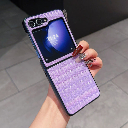 For Samsung Galaxy Z Flip6 5G Case Two-piece Design Leather + PC Laser Grid Phone Cover - Purple