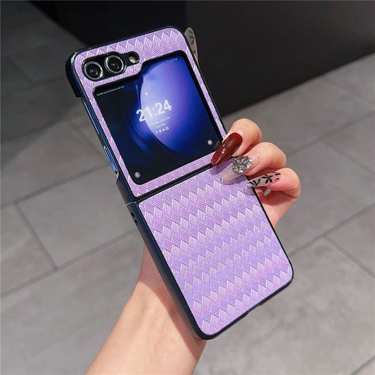 For Samsung Galaxy Z Flip7 FE 5G / Z Flip6 5G / Z Flip5 5G Case Two-Piece Design Leather + PC Laser Grid Phone Cover - Purple