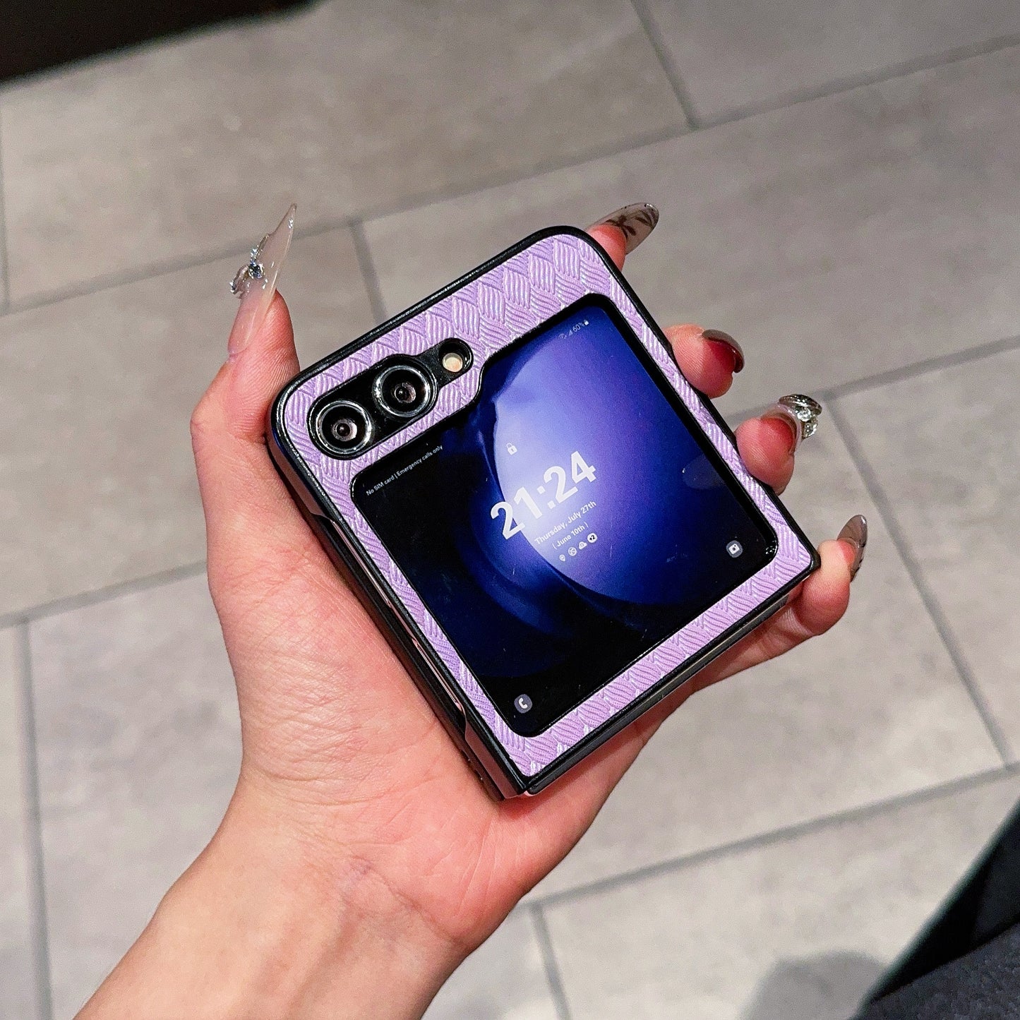 For Samsung Galaxy Z Flip6 5G Case Two-piece Design Leather + PC Laser Grid Phone Cover - Purple