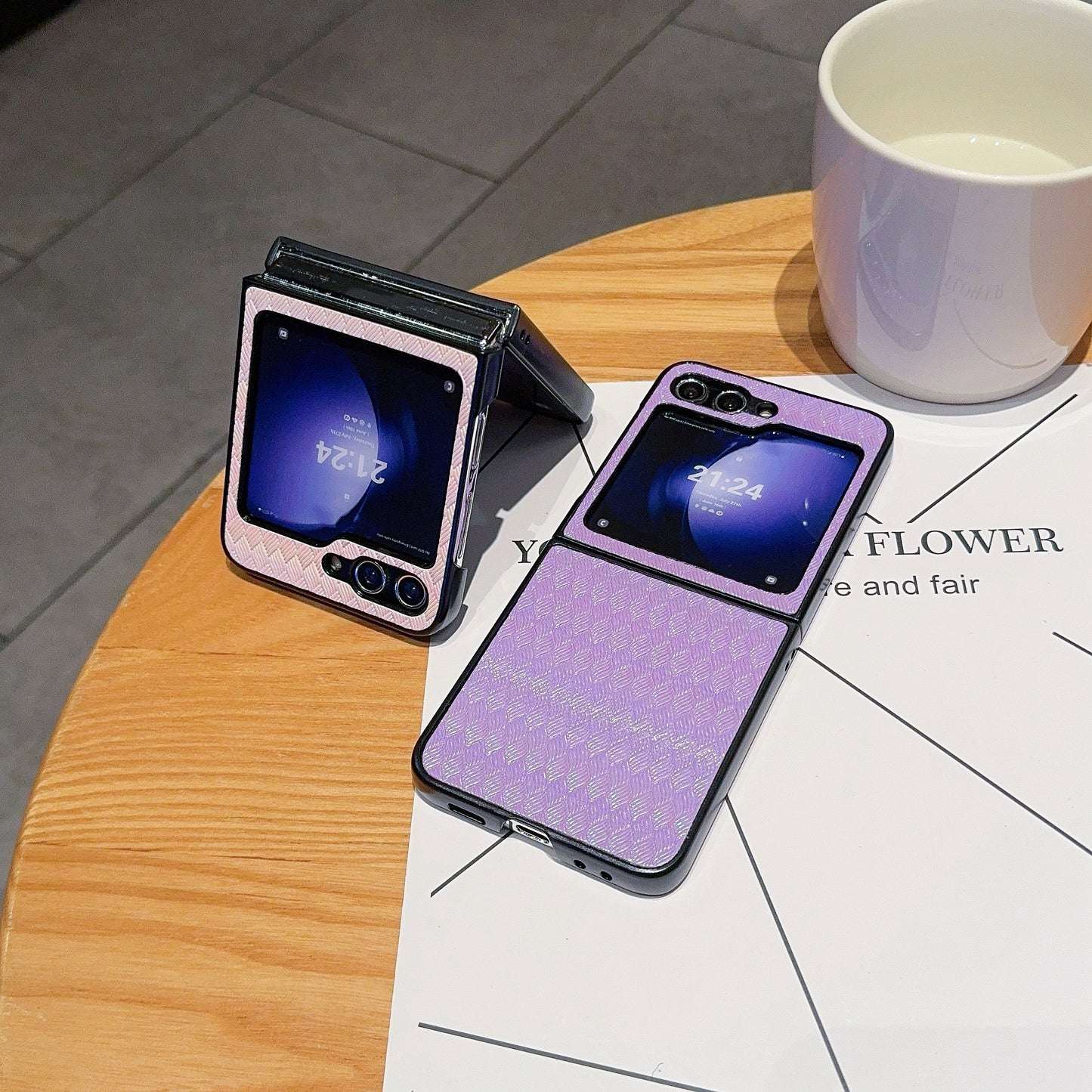 For Samsung Galaxy Z Flip6 5G Case Two-piece Design Leather + PC Laser Grid Phone Cover - Purple