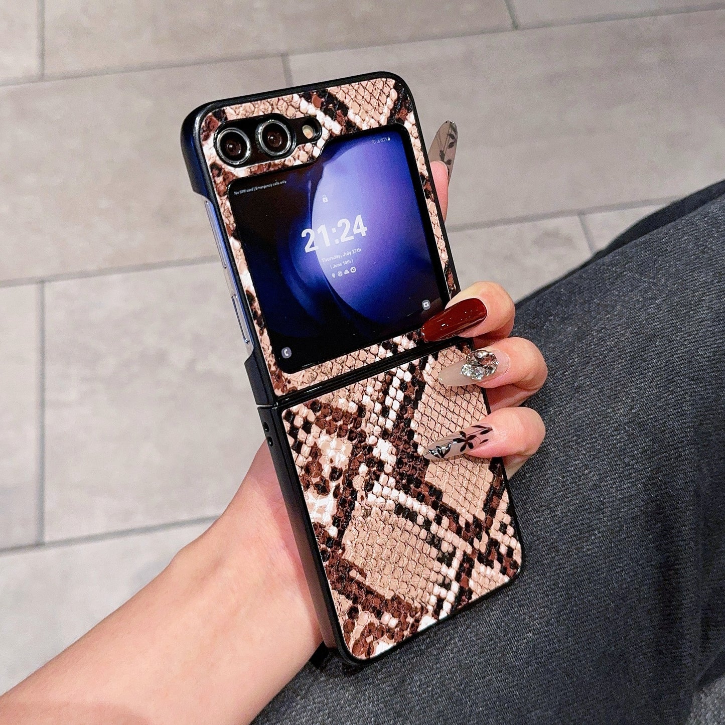 For Samsung Galaxy Z Flip6 5G Case Two-Piece Design Leather + PC Phone Cover - Snake Texture