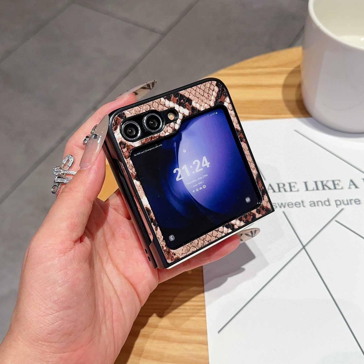 For Samsung Galaxy Z Flip6 5G Case Two-Piece Design Leather + PC Phone Cover - Snake Texture