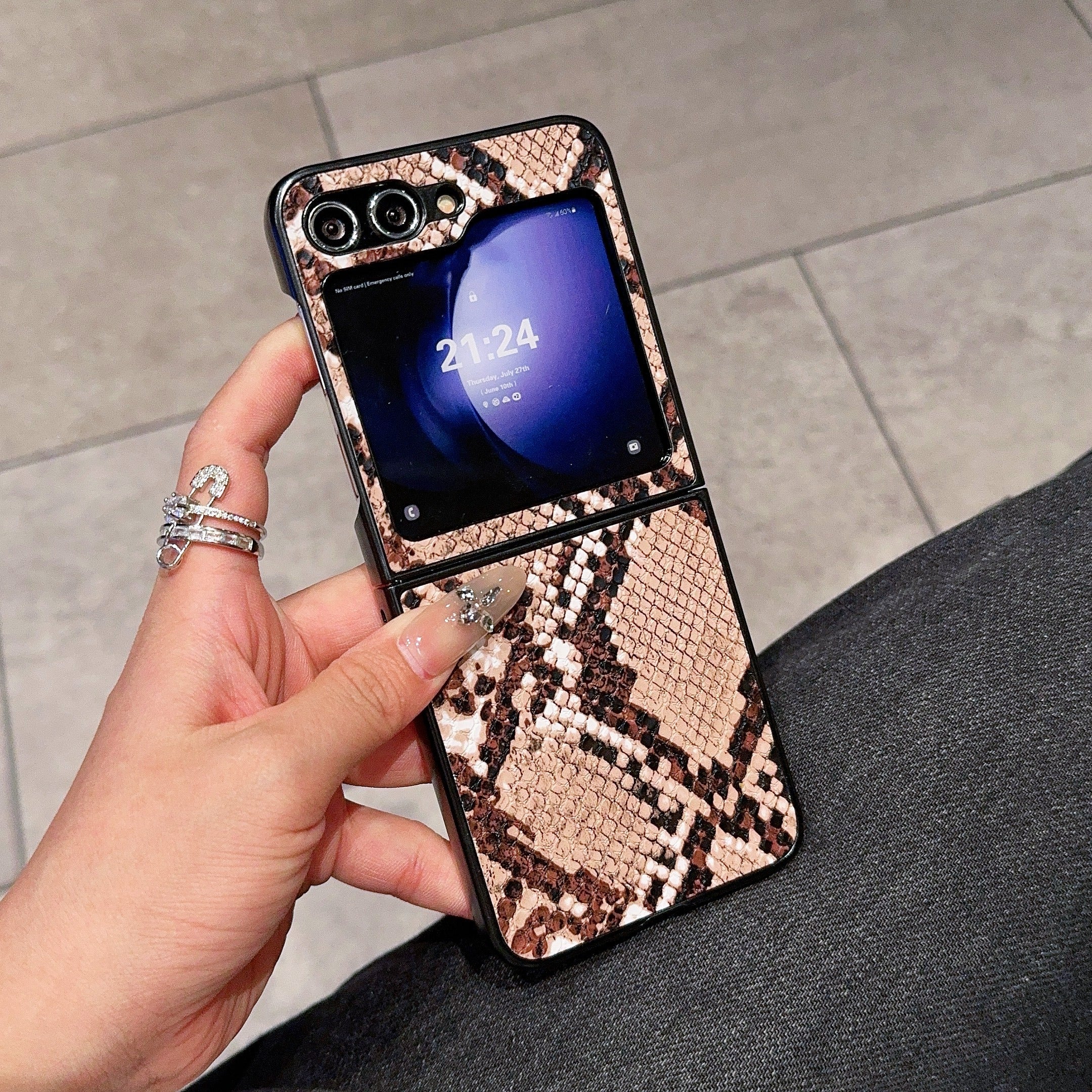 For Samsung Galaxy Z Flip6 5G Case Two-Piece Design Leather + PC Phone Cover - Snake Texture