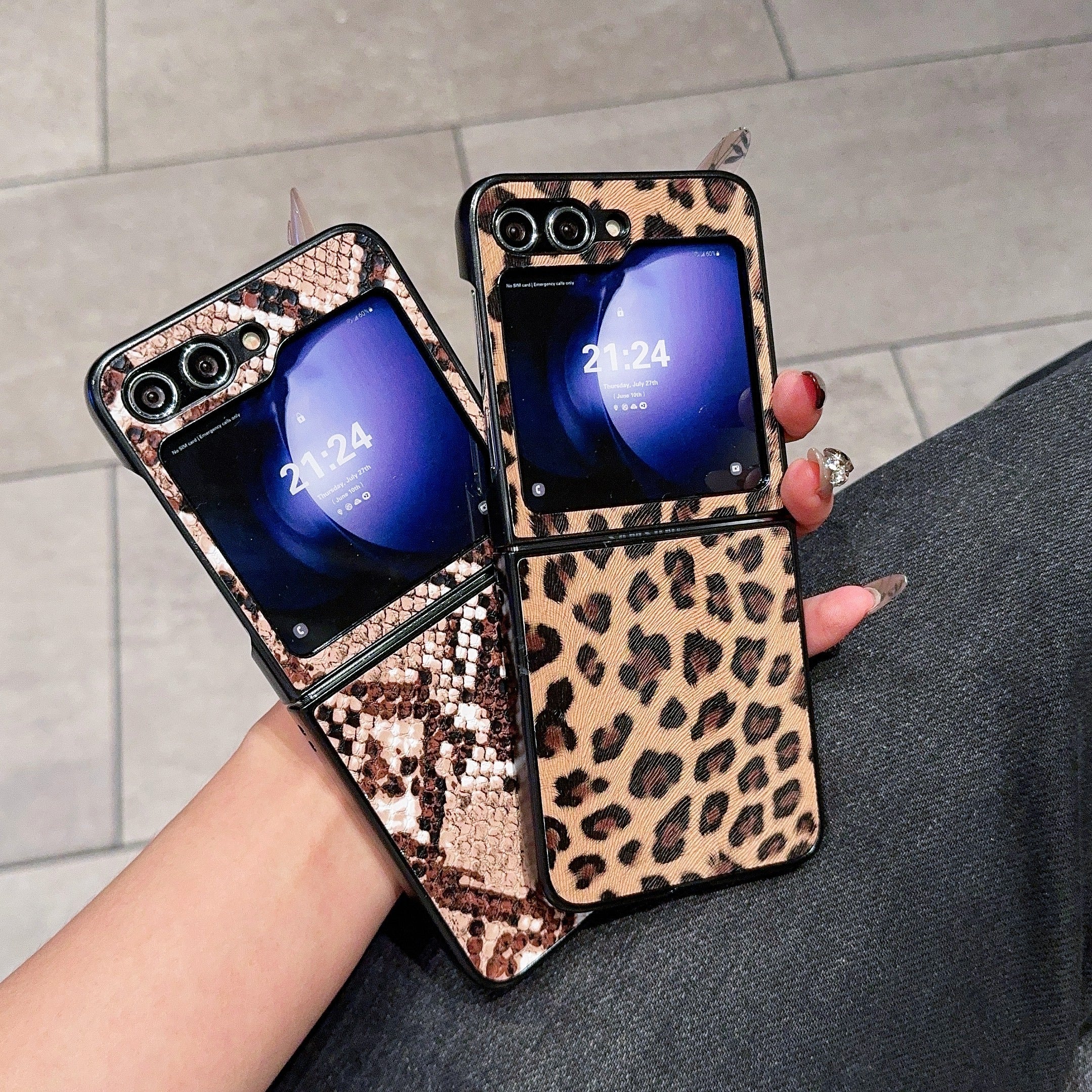 For Samsung Galaxy Z Flip6 5G Case Two-Piece Design Leather + PC Phone Cover - Snake Texture