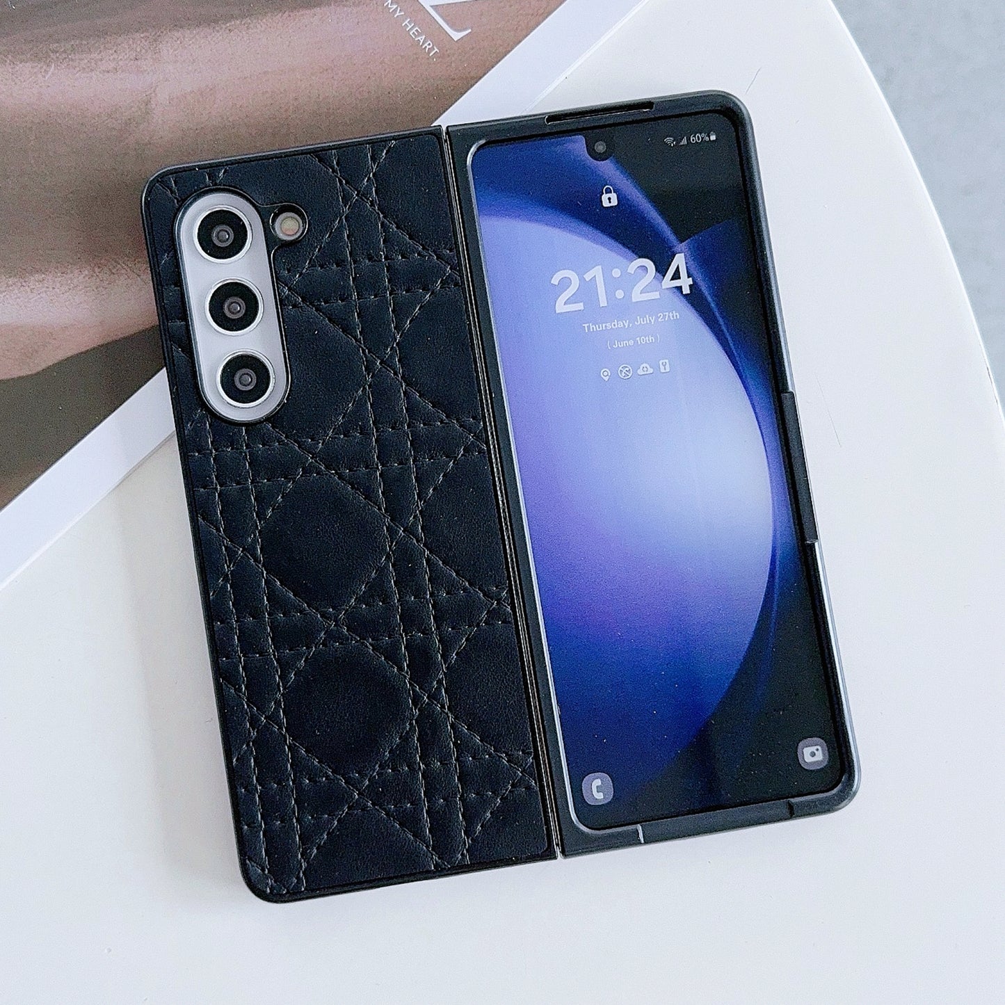 For Samsung Galaxy Z Fold6 5G Case Two-Piece Leather Coated PC Phone Cover Stitching Pattern - Black