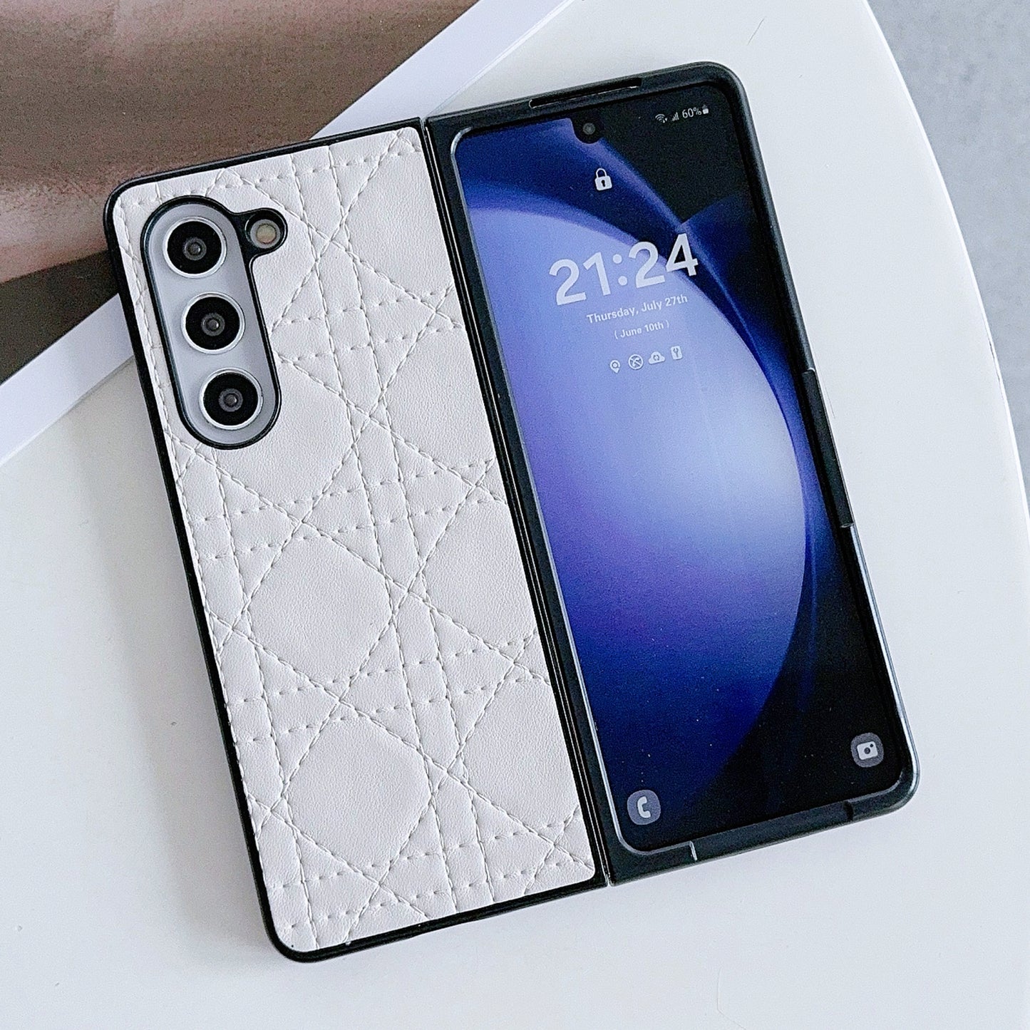 For Samsung Galaxy Z Fold6 5G Case Two-Piece Leather Coated PC Phone Cover Stitching Pattern - White