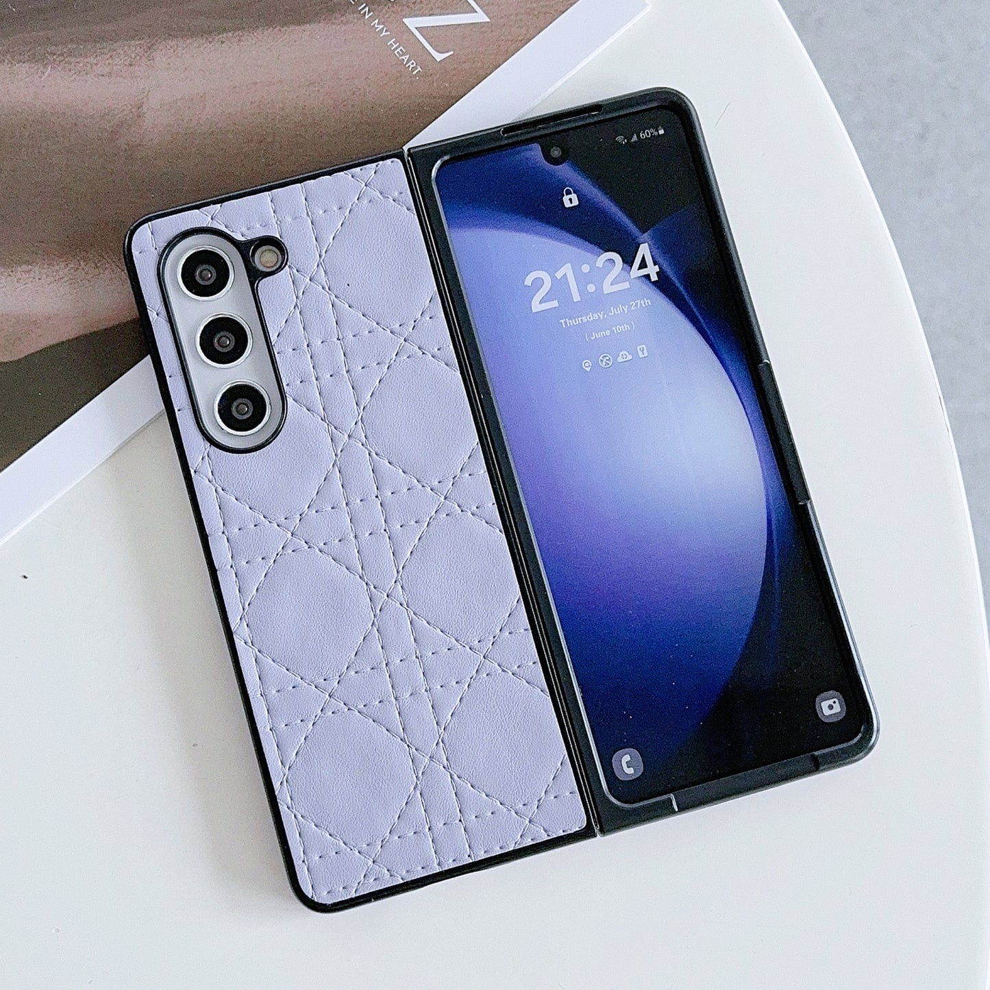For Samsung Galaxy Z Fold6 5G Case Two-Piece Leather Coated PC Phone Cover Stitching Pattern - Purple