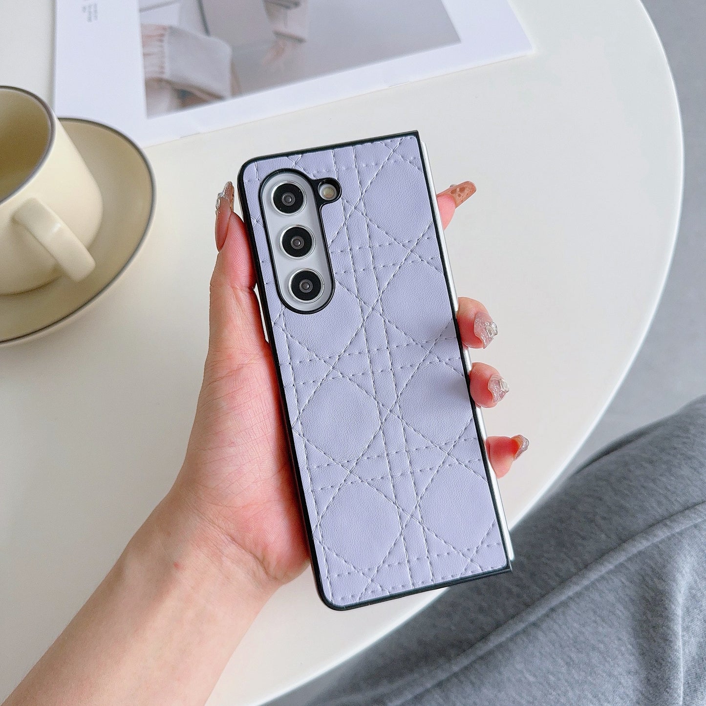 For Samsung Galaxy Z Fold6 5G Case Two-Piece Leather Coated PC Phone Cover Stitching Pattern - Purple