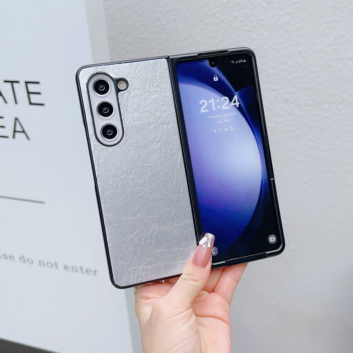 For Samsung Galaxy Z Fold6 5G Case Leather Coated PC Phone Cover Crazy Horse Texture - Silver