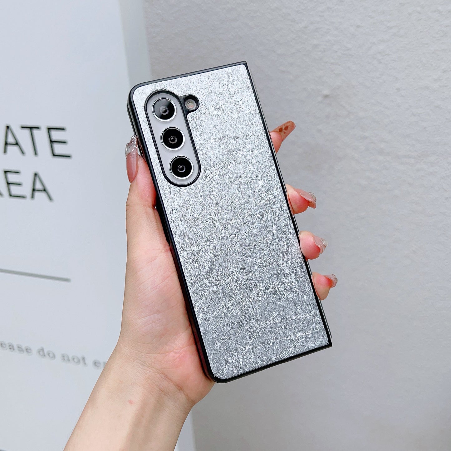 For Samsung Galaxy Z Fold6 5G Case Leather Coated PC Phone Cover Crazy Horse Texture - Silver