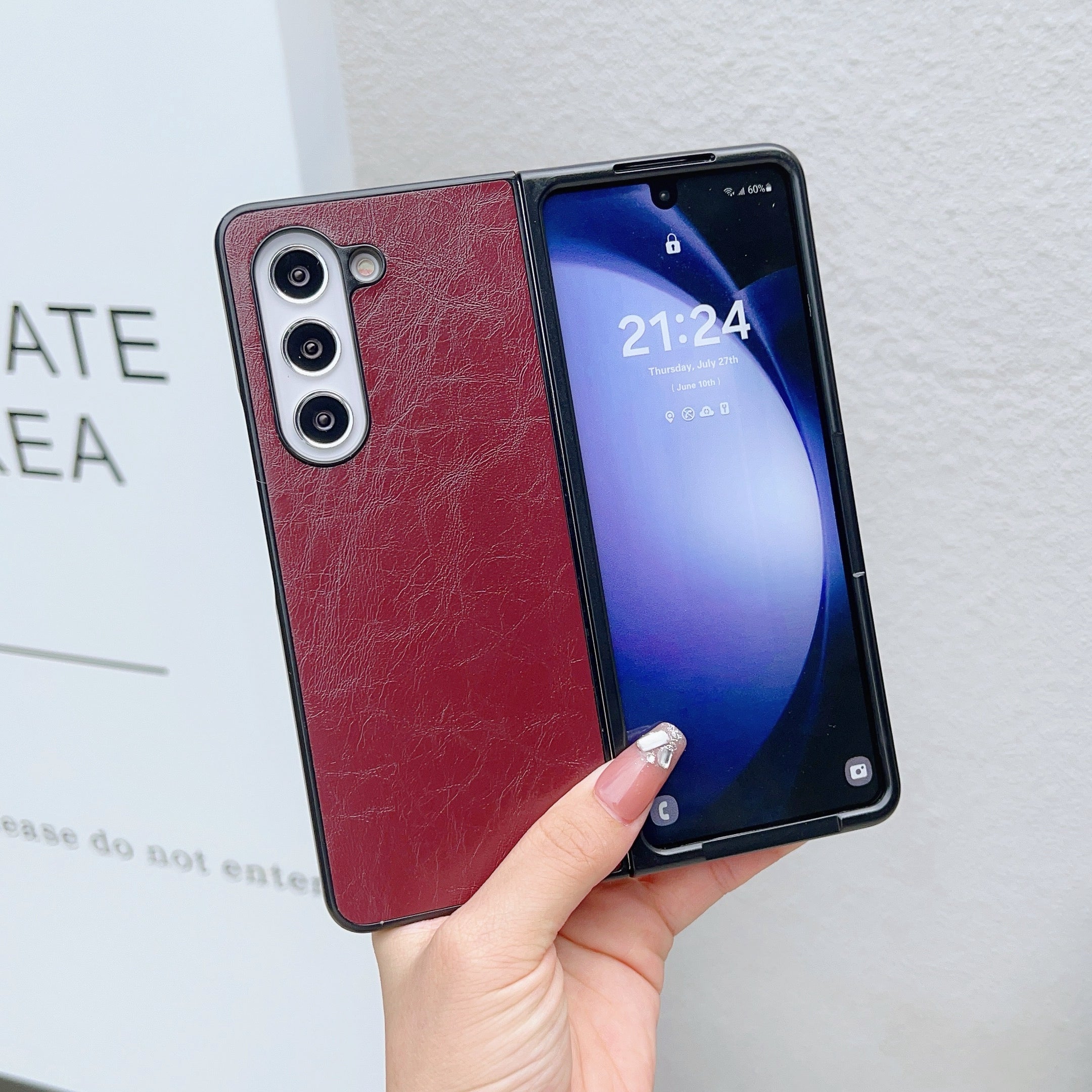 For Samsung Galaxy Z Fold6 5G Case Leather Coated PC Phone Cover Crazy Horse Texture - Wine Red