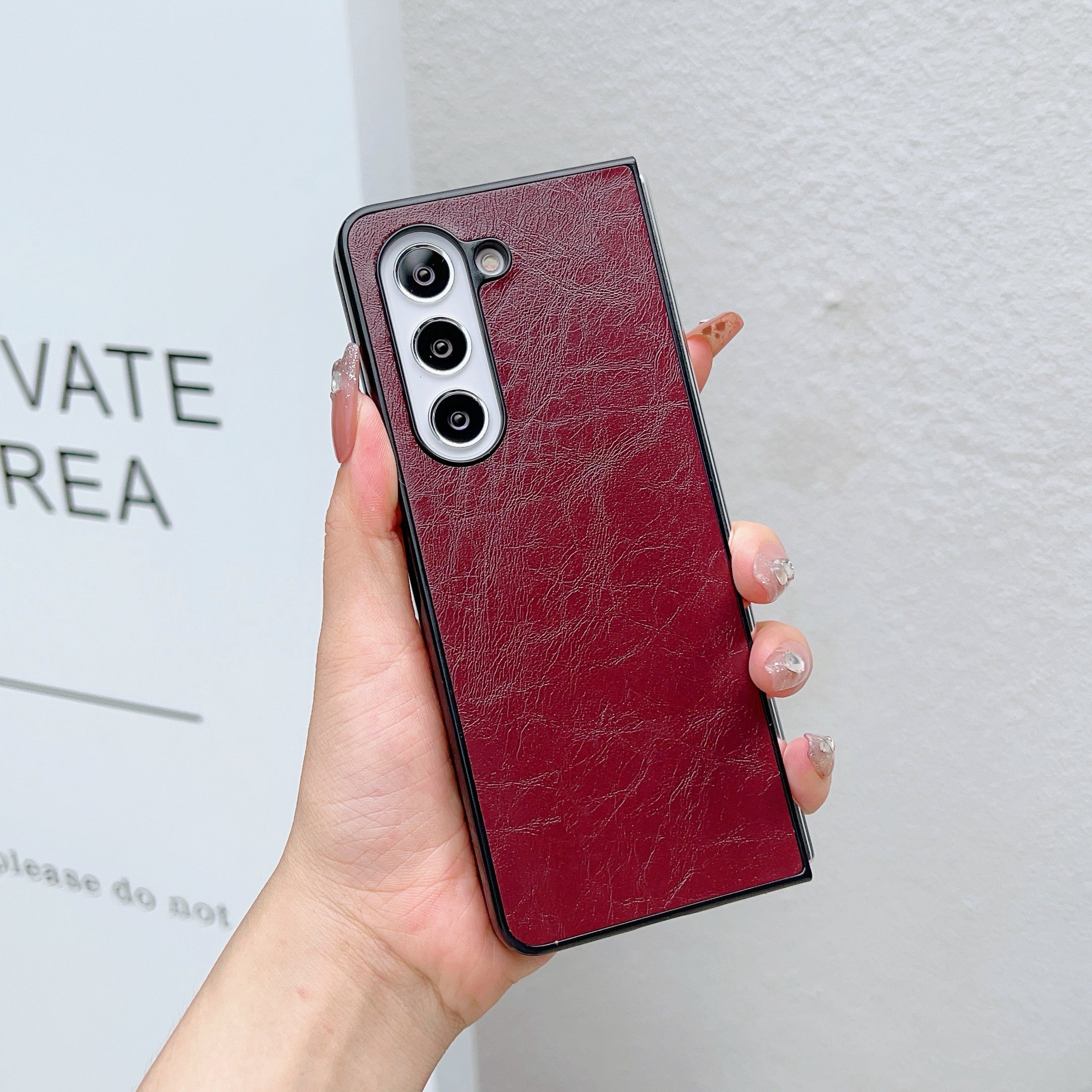 For Samsung Galaxy Z Fold6 5G Case Leather Coated PC Phone Cover Crazy Horse Texture - Wine Red