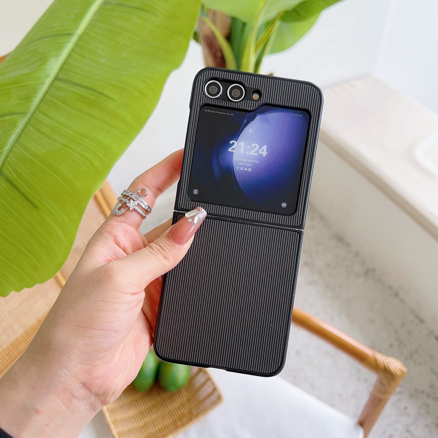 For Samsung Galaxy Z Flip6 5G Case Leather + PC Phone Cover Two-Piece Design Toothpick Pattern - Black