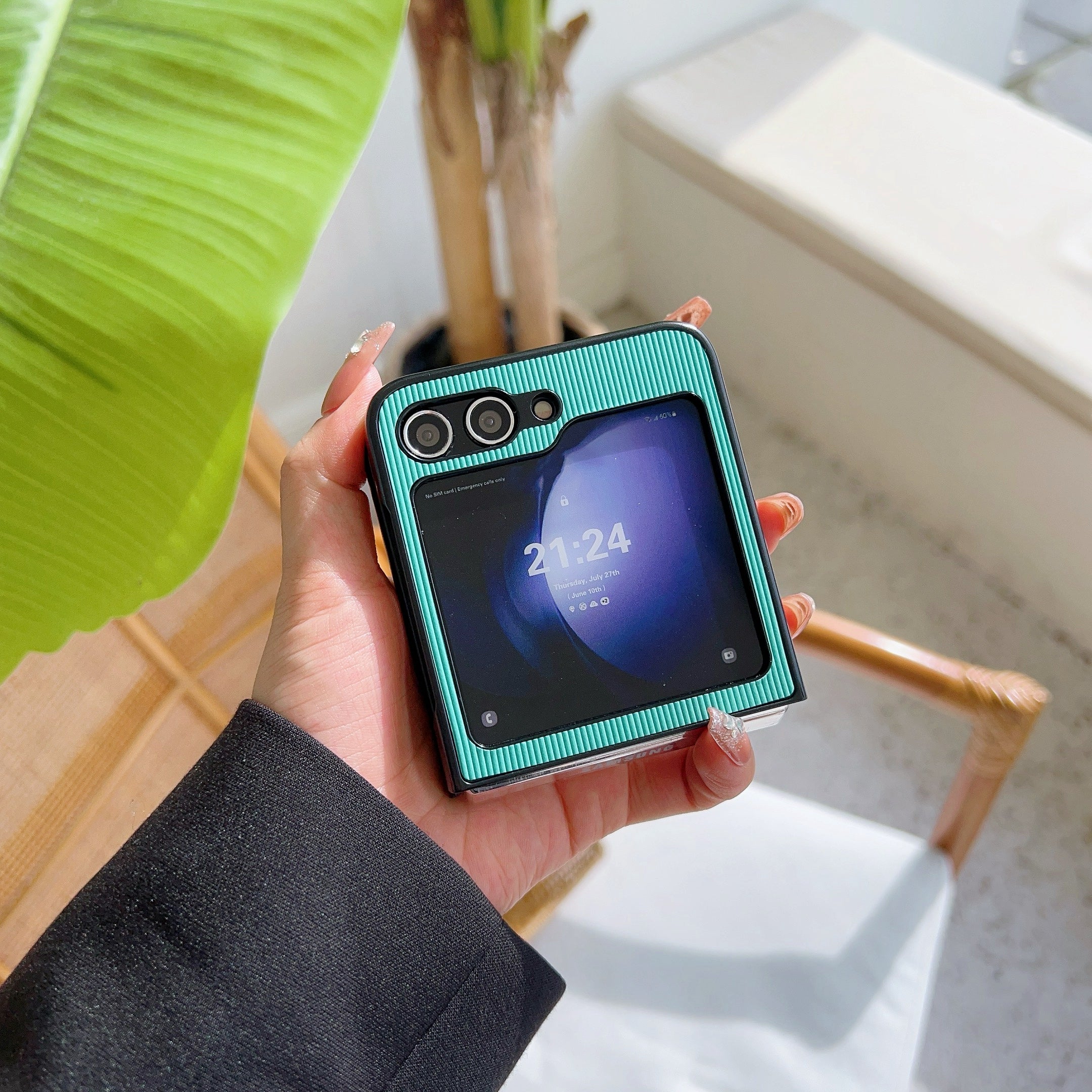 For Samsung Galaxy Z Flip6 5G Case Leather + PC Phone Cover Two-Piece Design Toothpick Pattern - Blue