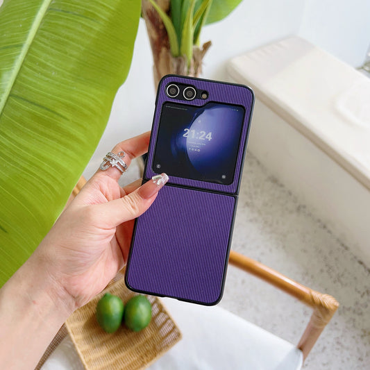 For Samsung Galaxy Z Flip6 5G Case Leather + PC Phone Cover Two-Piece Design Toothpick Pattern - Purple