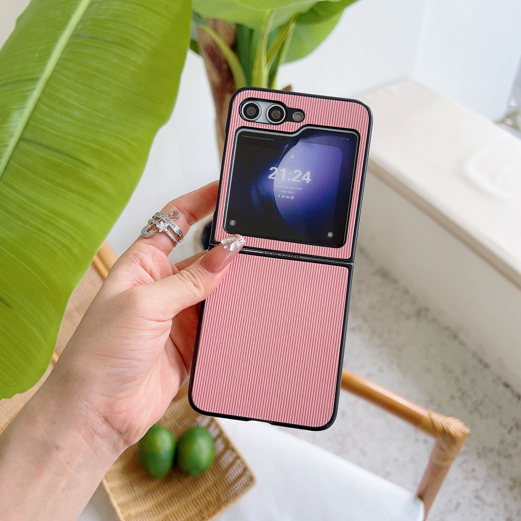For Samsung Galaxy Z Flip6 5G Case Leather + PC Phone Cover Two-Piece Design Toothpick Pattern - Pink
