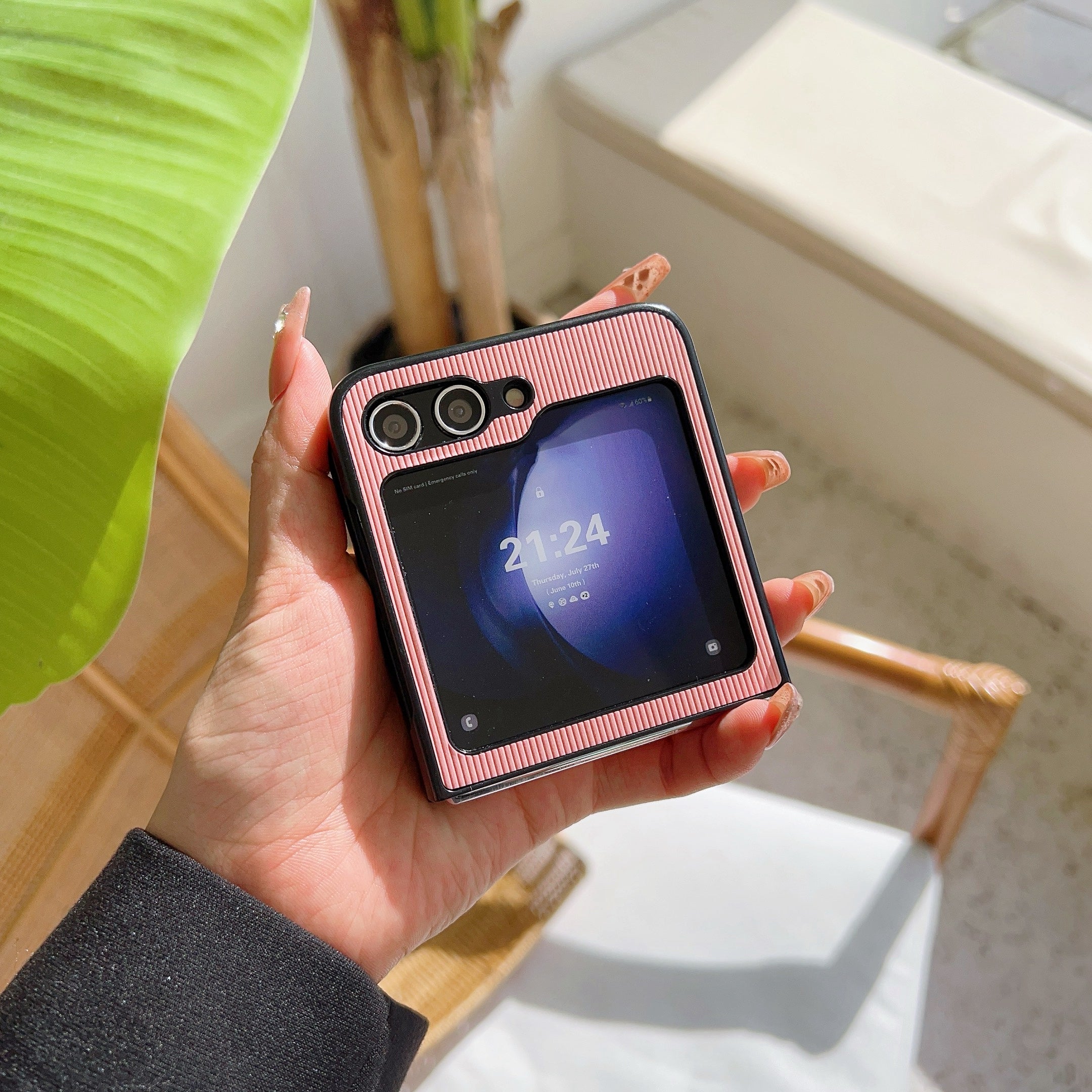 For Samsung Galaxy Z Flip6 5G Case Leather + PC Phone Cover Two-Piece Design Toothpick Pattern - Pink