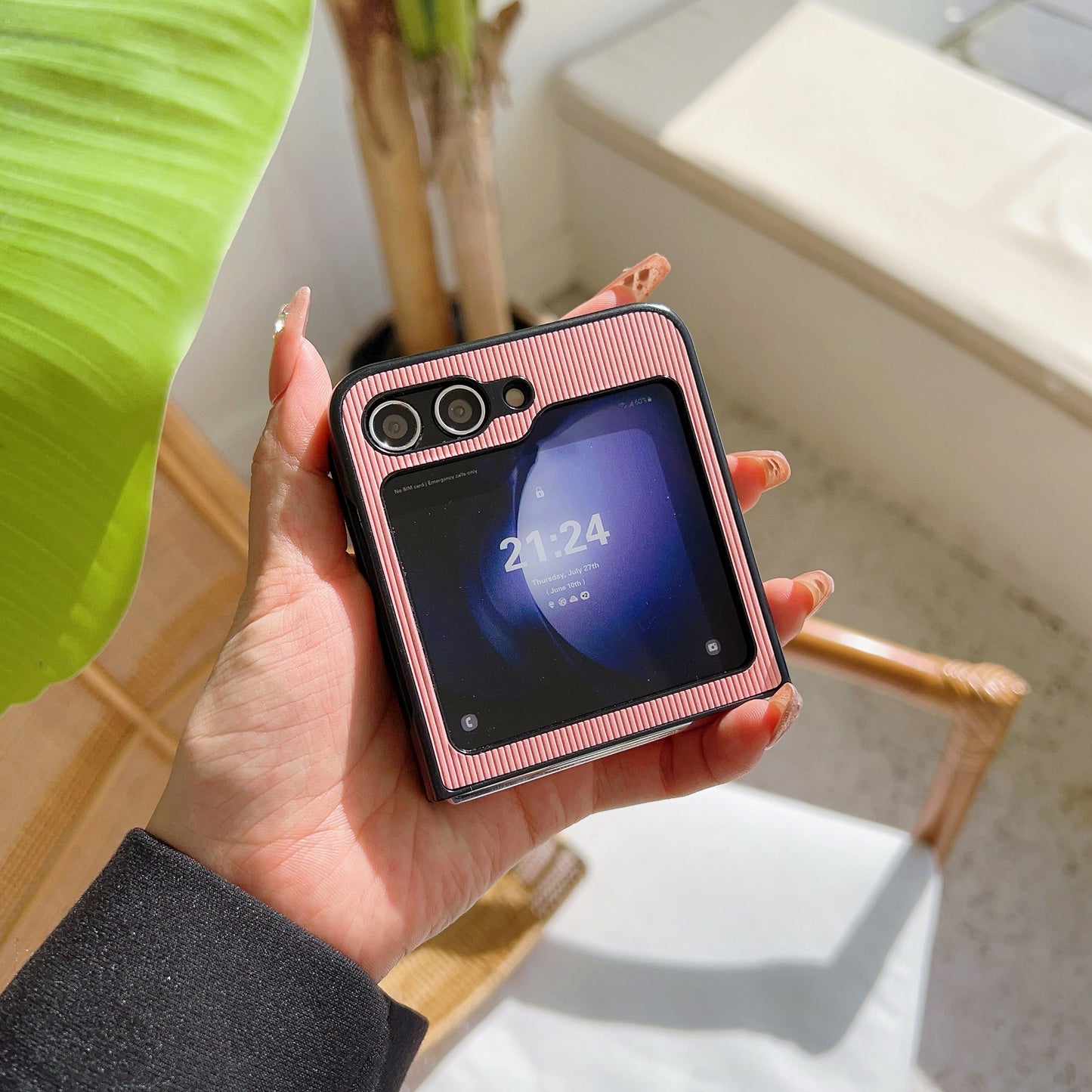 For Samsung Galaxy Z Flip6 5G Case Leather + PC Phone Cover Two-Piece Design Toothpick Pattern - Pink